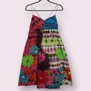 Desigual Embroidered Floral Tie Dye Boho Dress Medium